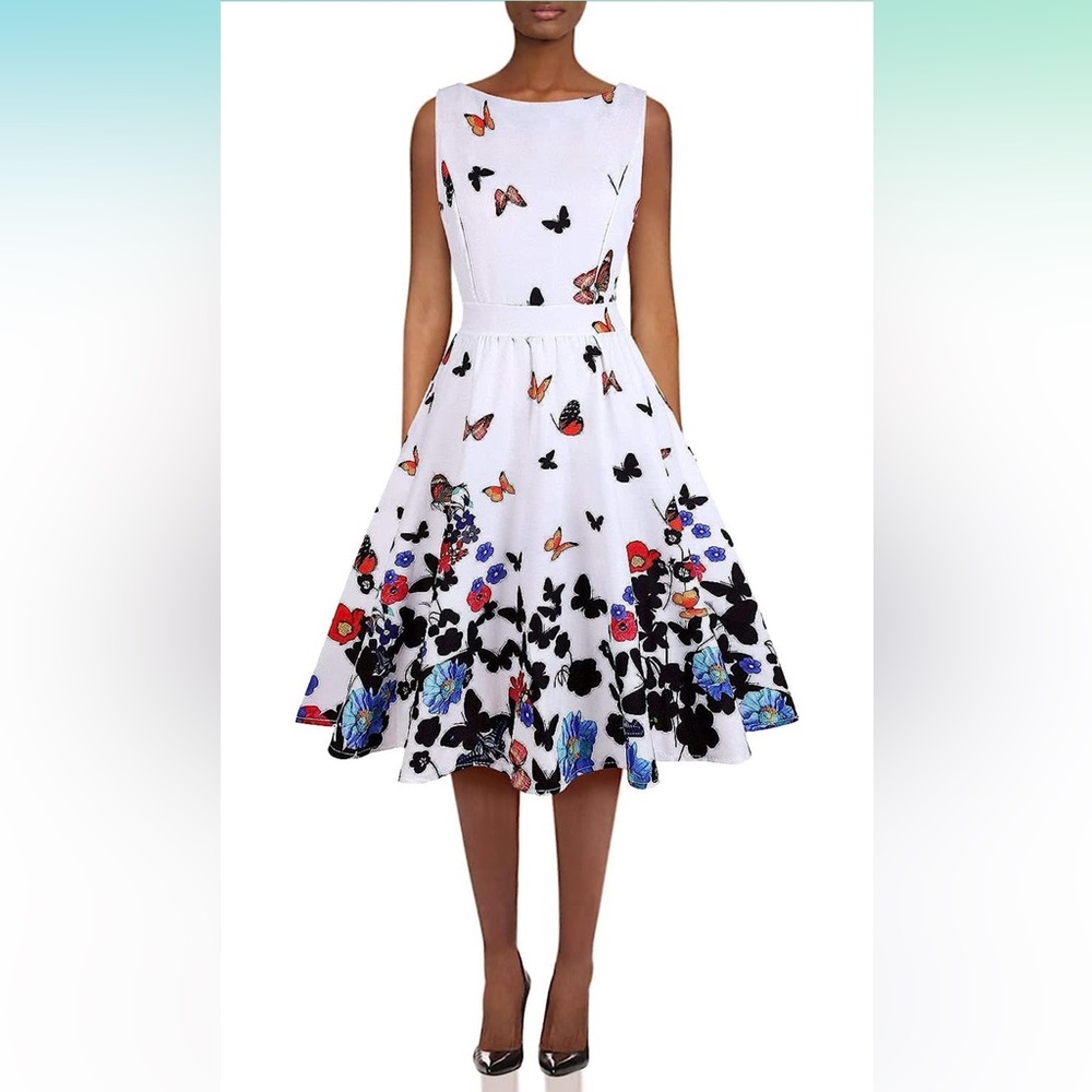 MISSJOY Women's Vintage Floral Sleeveless Garden Party Cocktail Swing Dress